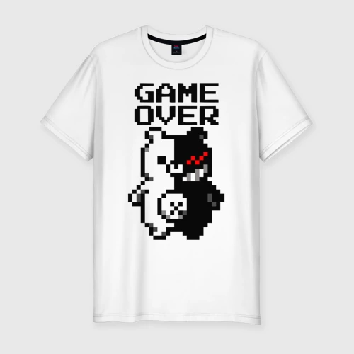 Мужская футболка хлопок Slim с принтом Monokuma game over, вид спереди #2