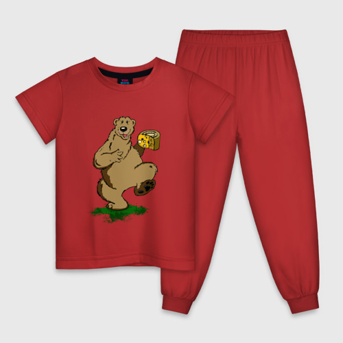 Детская пижама хлопок с принтом Тучный медведь, вид спереди #2