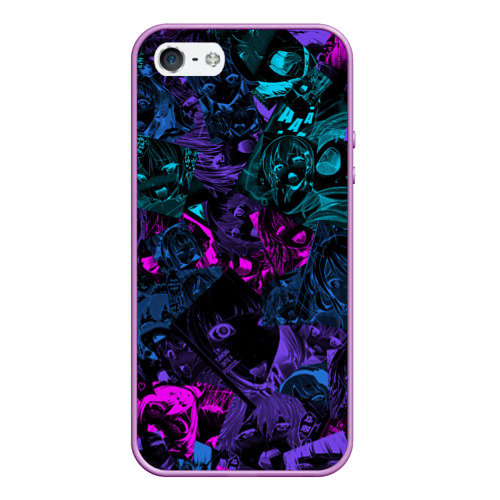 Чехол для iPhone 5/5S матовый Neon Ahegao, цвет сиреневый