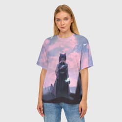 Женская футболка oversize 3D Клинок рассекающий демонов - фото 2
