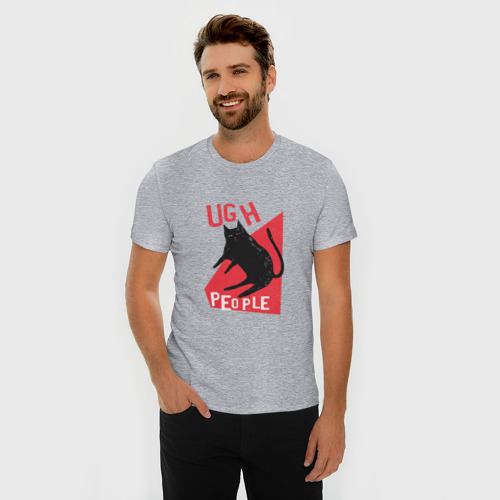 Мужская футболка хлопок Slim Тьфу Люди Black Cat, цвет меланж - фото 3