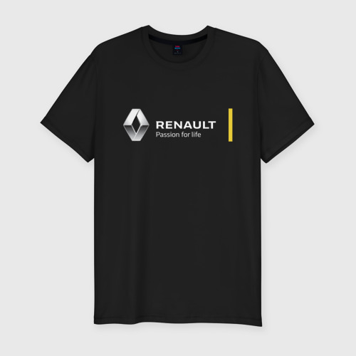 Мужская футболка хлопок Slim Renault Passion for life, цвет черный