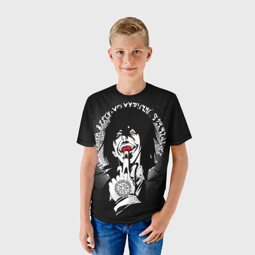 Детская футболка 3D с принтом Лицо голодного Алукарда, фото на моделе #1