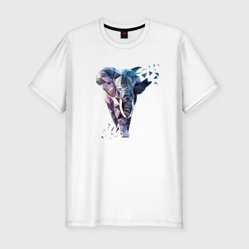 Мужская футболка приталенная из хлопка с принтом Геометрический Слон, вид спереди №1
