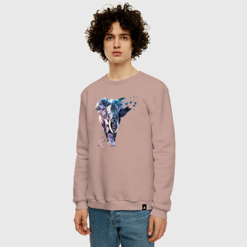 Мужской свитшот хлопок Геометрический Слон, цвет пыльно-розовый - фото 3