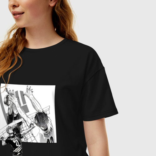 Женская футболка хлопок Oversize Хината против Кагеямы Haikyuu, цвет черный - фото 3