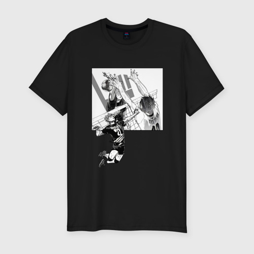 Мужская футболка хлопок Slim Хината против Кагеямы Haikyuu, цвет черный