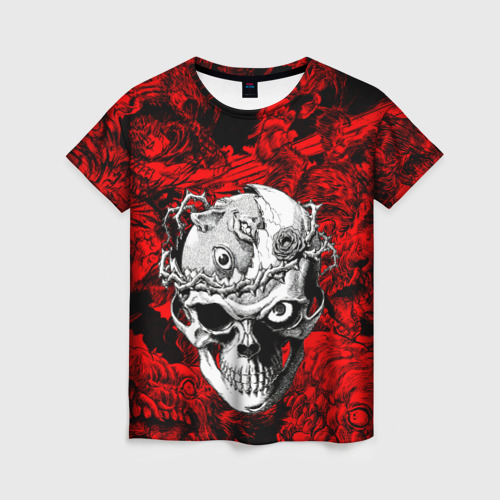 Женская футболка 3D с принтом BERSERK skulls, вид спереди #2