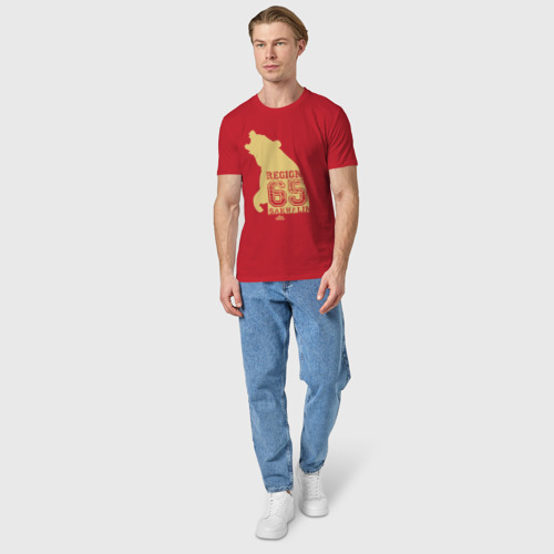 Мужская футболка хлопок Сахалин. Регион 65., цвет красный - фото 5