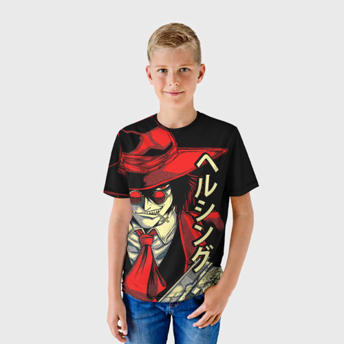 Детская футболка 3D с принтом Алукард на черном фоне, фото на моделе #1