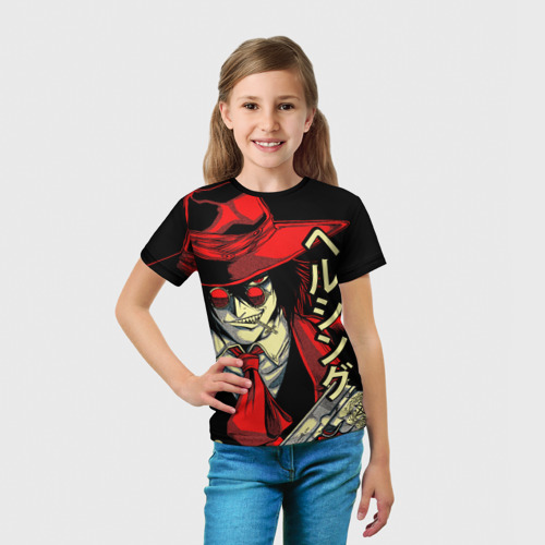 Детская футболка 3D с принтом Алукард на черном фоне, вид сбоку #3