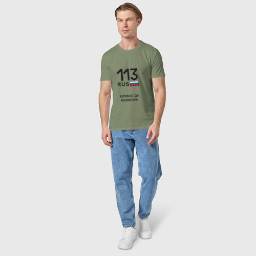 Мужская футболка хлопок Республика Мордовия 113 rus, цвет авокадо - фото 5