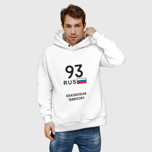 Мужское худи Oversize хлопок Краснодарский край 93 rus, цвет белый - фото 3