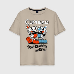 Женская футболка хлопок Oversize Cuphead, Don't deal with devil