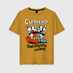 Женская футболка хлопок Oversize Cuphead, Don't deal with devil