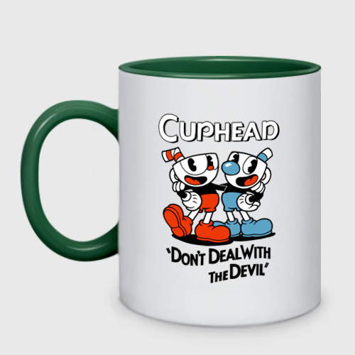 Кружка двухцветная Cuphead, Don't deal with devil, цвет белый + зеленый