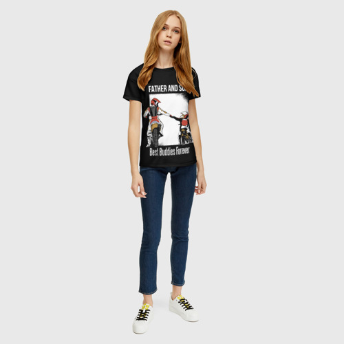 Женская футболка 3D с принтом Папа и сын, вид сбоку #3