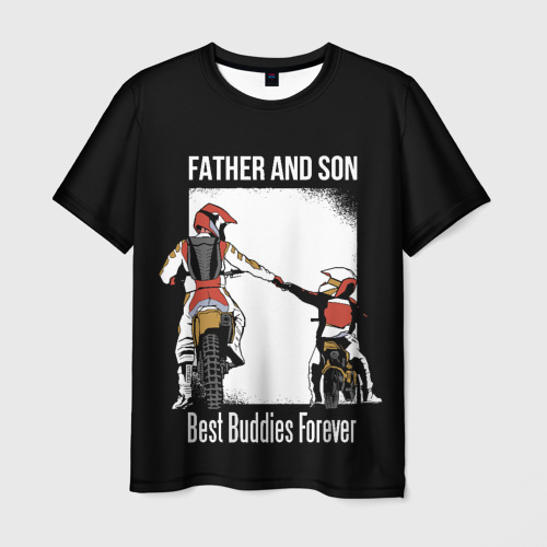 Мужская футболка с принтом Папа и сын, вид спереди №1