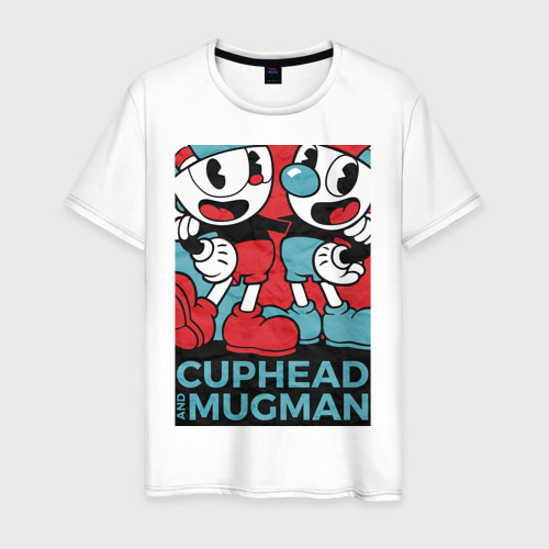 Мужская футболка хлопок Cuphead and Mugman, цвет белый