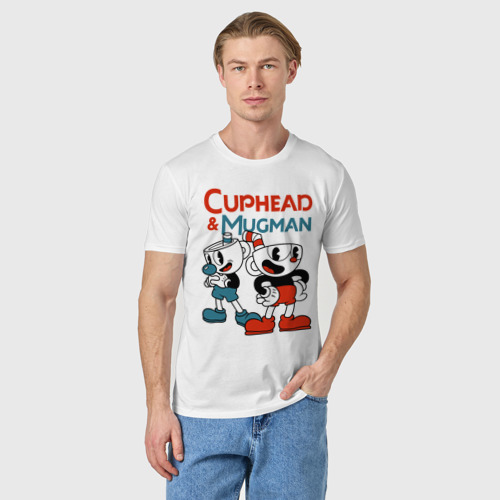 Мужская футболка хлопок Cuphead & Mugman, цвет белый - фото 3
