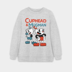 Женский свитшот oversize без начеса хлопок Cuphead & Mugman