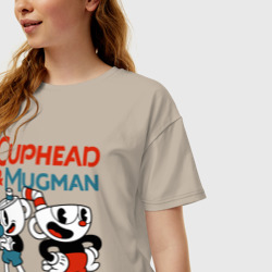 Женская футболка хлопок Oversize Cuphead & Mugman - фото 2