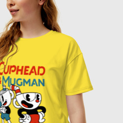 Женская футболка хлопок Oversize Cuphead & Mugman - фото 2
