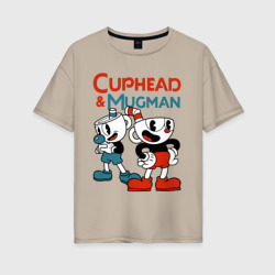 Женская футболка хлопок Oversize Cuphead & Mugman