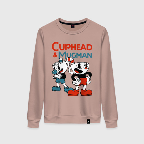 Женский свитшот хлопок Cuphead & Mugman, цвет пыльно-розовый