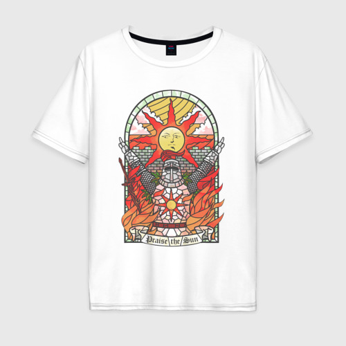 Мужская футболка из хлопка оверсайз с принтом Восхваляя солнце | Dark souls, вид спереди №1