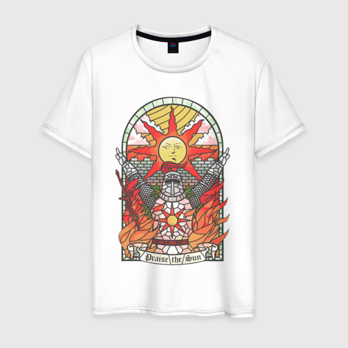 Мужская футболка из хлопка с принтом Восхваляя солнце | Dark souls, вид спереди №1