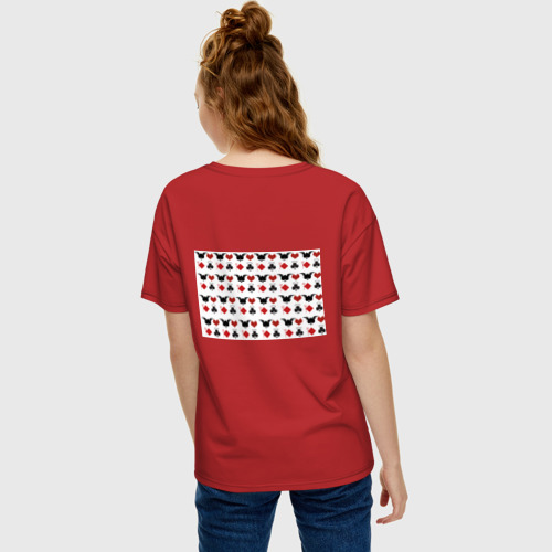 Женская футболка хлопок Oversize Карточные масти, цвет красный - фото 4