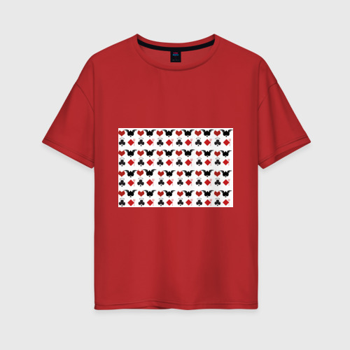 Женская футболка хлопок Oversize Карточные масти, цвет красный