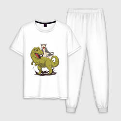 Мужская пижама хлопок Хаски верхом на Динозавре