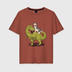 Хаски верхом на Динозавре – Женская футболка хлопок Oversize с принтом купить со скидкой в -16%
