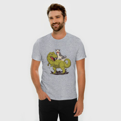 Мужская футболка хлопок Slim Хаски верхом на Динозавре - фото 2