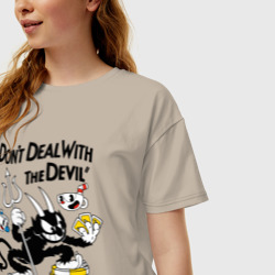 Женская футболка хлопок Oversize Cuphead, Don't deal with devil - фото 2