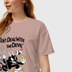 Женская футболка хлопок Oversize Cuphead, Don't deal with devil - фото 2