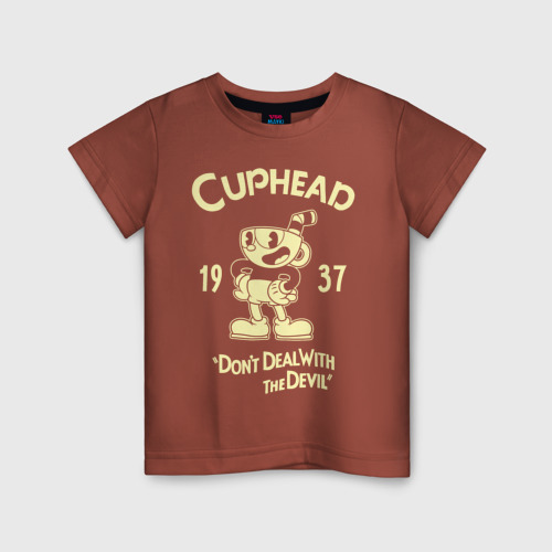 Детская футболка хлопок Cuphead, цвет кирпичный
