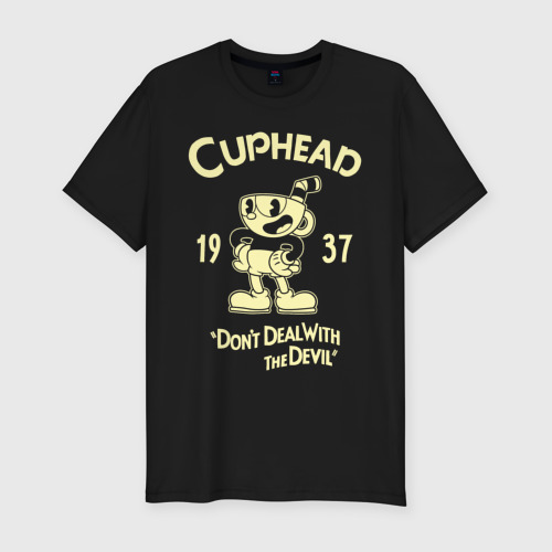 Мужская приталенная футболка из хлопка с принтом Cuphead, вид спереди №1