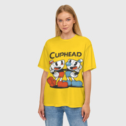 Женская футболка oversize 3D Cuphead Шоу Чашека - фото 2