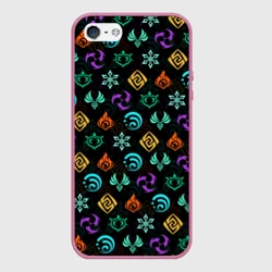 Чехол для iPhone 5/5S матовый Genshin Impact эмблемы Геншин Импакт