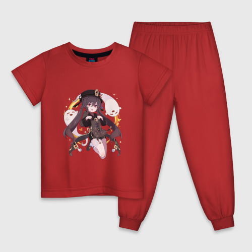 Детская пижама хлопок Весёлая Ху Тао, цвет красный