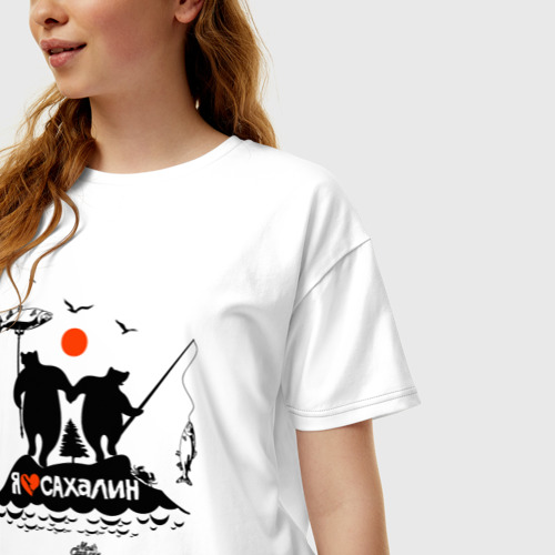 Женская футболка хлопок Oversize Я люблю Сахалин - фото 3