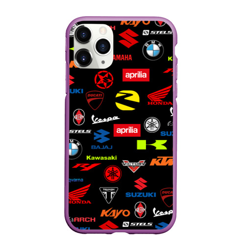 Чехол для iPhone 11 Pro Max матовый Motorcycle pattern Мото паттерн, цвет фиолетовый