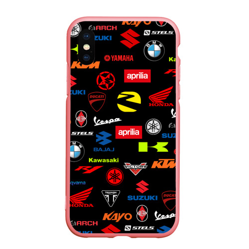 Чехол для iPhone XS Max матовый Motorcycle pattern Мото паттерн, цвет баблгам