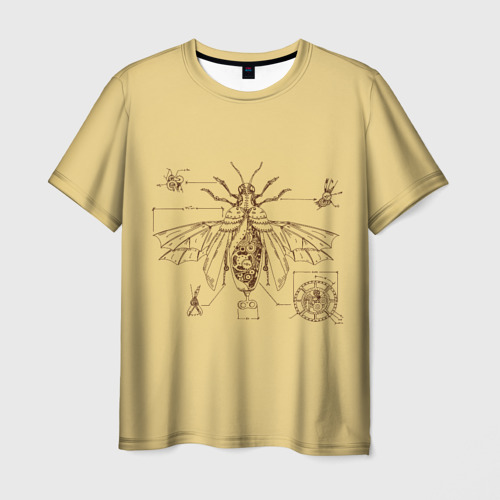 Мужская футболка с принтом Меха цикада чертеж стимпанк, вид спереди №1