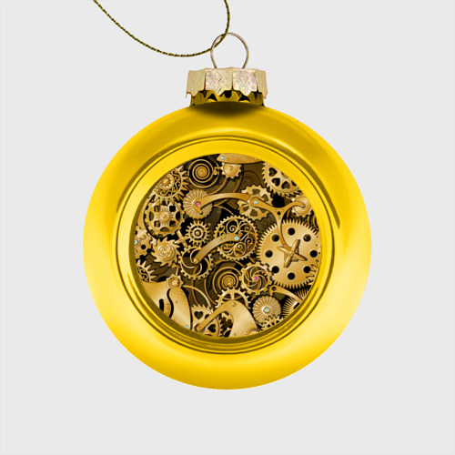 Стеклянный ёлочный шар Стимпанк механизмы шестеренки, цвет золотой