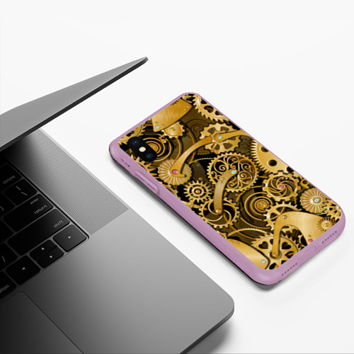 Чехол для iPhone XS Max матовый Стимпанк механизмы шестеренки, цвет сиреневый - фото 5