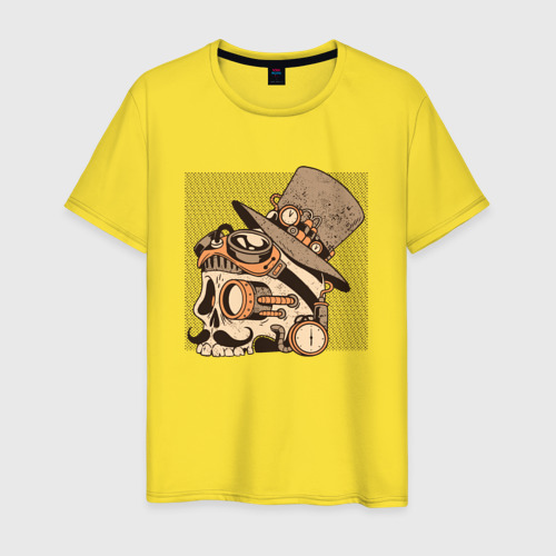 Мужская футболка хлопок Винтажный стимпанк Череп , цвет желтый